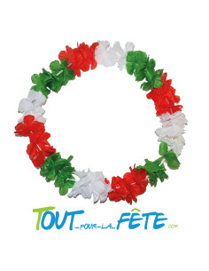 Collier de fleur Hawaïen / Tahiti rouge blanc vert Italie