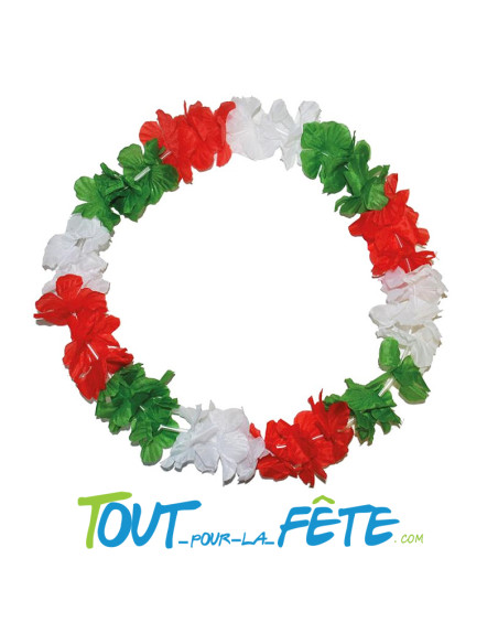 Collier de fleur Hawaïen / Tahiti rouge blanc vert Italie
