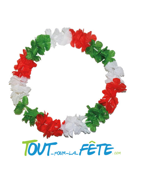 Collier de fleur Hawaïen / Tahiti rouge blanc vert Italie