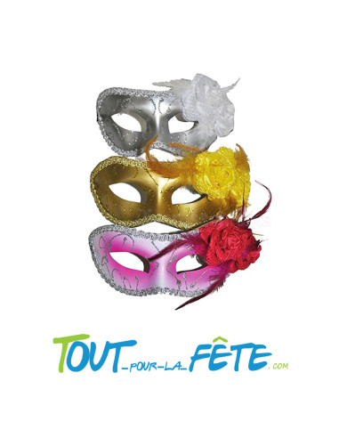 masque / loup avec plumes et roses ( plusieurs coloris ) accessoire carnaval