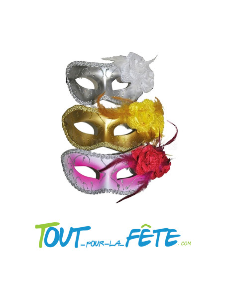 masque / loup avec plumes et roses ( plusieurs coloris ) accessoire carnaval