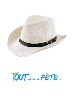 Chapeau panama cowboy blanc avec bandeau et boucle grande...