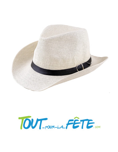 Chapeau panama cowboy blanc avec bandeau et...
