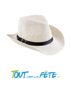 Chapeau panama cowboy blanc avec bandeau et boucle grande... 2