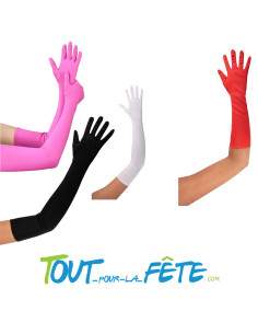 Paire de gants long adulte 60 cm rouge, blanc, fuchsia, noir tissu fin