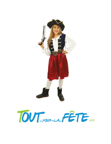 Déguisement de pirate - corsaire bleu et bordeaux taille enfant pour fille