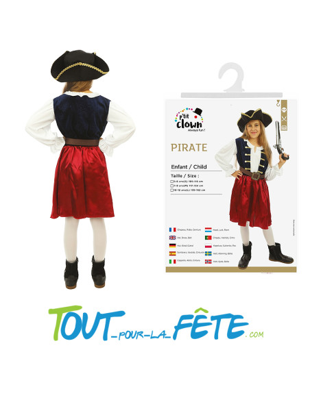 Déguisement de pirate - corsaire bleu et bordeaux taille enfant pour fille