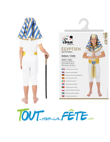 Déguisement d'egyptien - pharaon taille enfant ( combinaison - col - ceinture - coiffe )