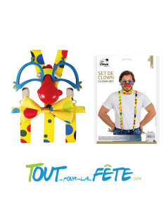 Set de clown multicolore pour adulte taille unique( lunettes, bretelles, noeud de papillon) 2