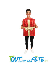 Déguisement paquet cadeau rouge avec noeud doré taille unique pour adulte