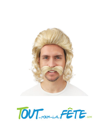 Perruque mi-longue avec moustache blonde taille adulte pour homme