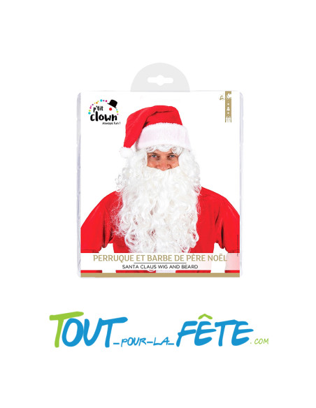 Perruque et barbe blanche longue de Père-Noel luxe accessoire Père Noel