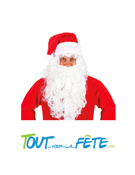 Perruque et barbe blanche longue de Père-Noel luxe accessoire Père Noel