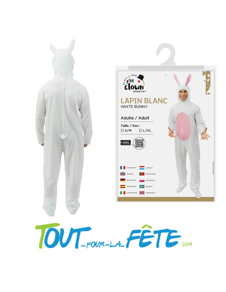 Déguisement de lapin blanc taille adulte combinaison avec capuche