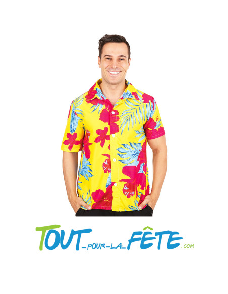 Chemise Hawaïenne à fleur rouge - jaune - bleu taille Adulte ( S/M - L/XL )
