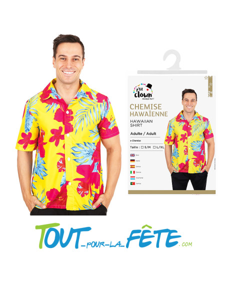 Chemise Hawaïenne à fleur rouge - jaune - bleu taille Adulte ( S/M - L/XL )