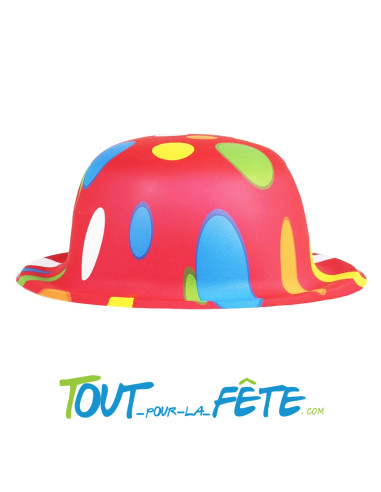 Chapeau melon en plastique rouge à pois multicolore taille unique pour adulte