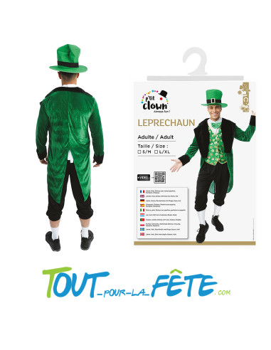 Déguisement de leprechaun vert et noir " saint patrick" taille adulte