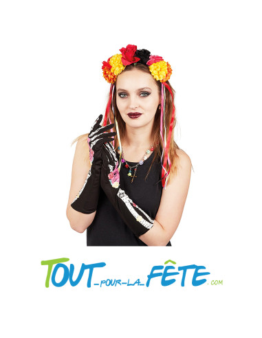 Set day of the dead ( serre-tête - gants - collier )  taille unique