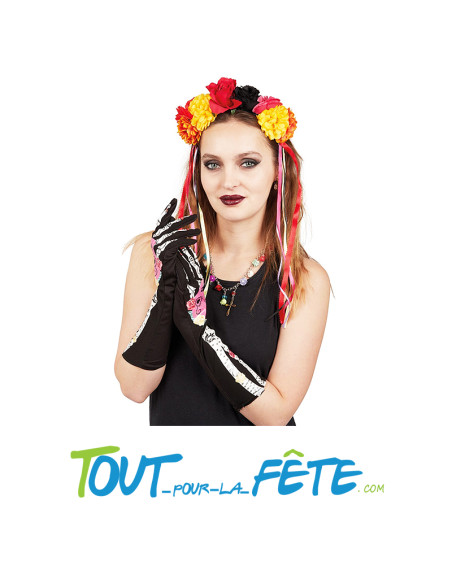 Set day of the dead ( serre-tête - gants - collier )  taille unique