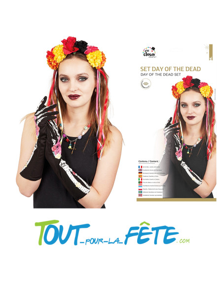 Set day of the dead ( serre-tête - gants - collier )  taille unique