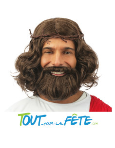 Perruque et barbe de Jésus Christ avec couronne chatain taille unique pour adulte