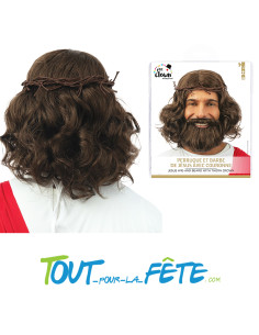 Perruque et barbe de Jésus Christ avec couronne chatain taille unique pour adulte 2