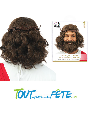 Perruque et barbe de Jésus Christ avec couronne chatain taille unique pour adulte