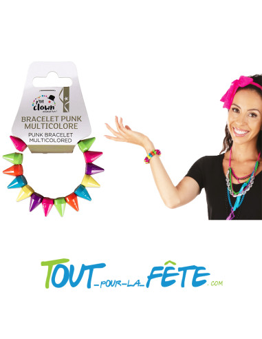 Bracelet de punk multicolores à pointes taille unique pour adulte