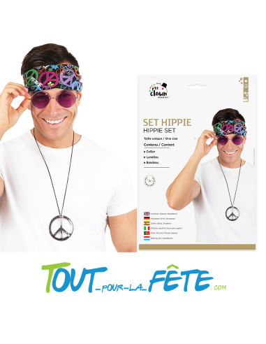 Set hippie - adulte - taille unique ( bandeau - lunettes - collier )