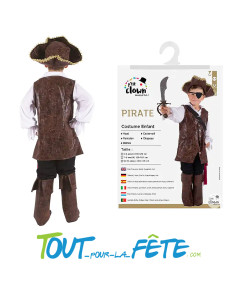 Déguisement de pirate taille enfant
Haut - pantalon - cache oeil - bottes -chapeau 2