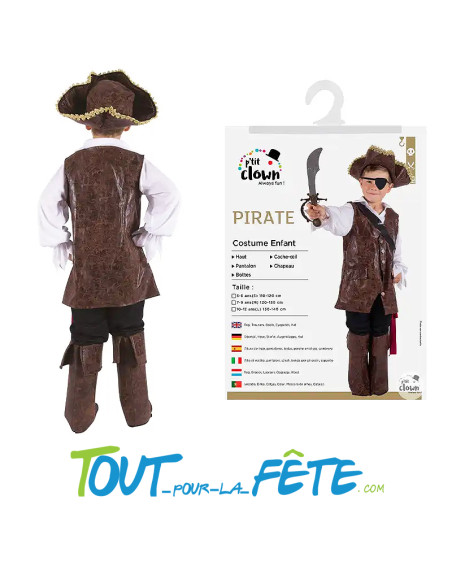 Déguisement de pirate taille enfant
Haut - pantalon - cache oeil - bottes -chapeau