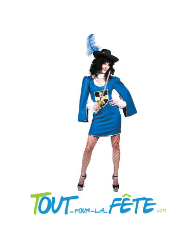 Costume mousquetaire bleu femme adulte robe et d'un tour de cou