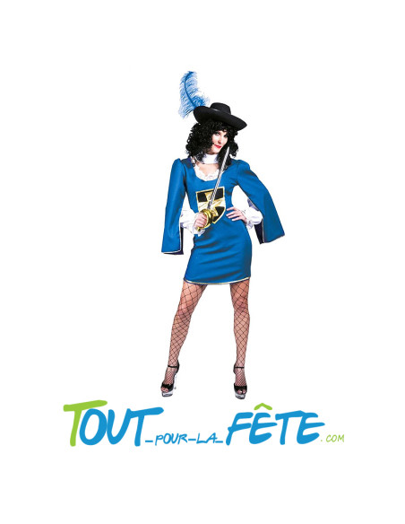 Costume mousquetaire bleu femme adulte robe et d'un tour de cou