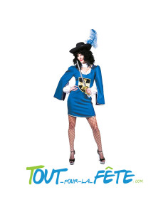 Costume mousquetaire bleu femme adulte robe et d'un tour de cou 2
