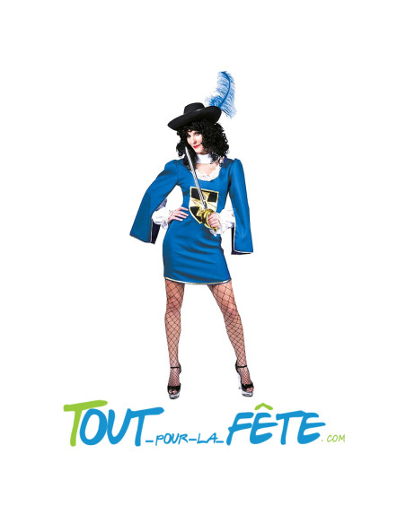 Costume mousquetaire bleu femme adulte robe et d'un tour de cou