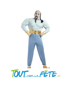 Déguisement génie magique bleu avec faux muscles rembourrés Aladdin