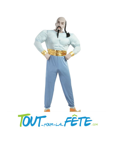 Déguisement génie magique bleu avec faux muscles rembourrés Aladdin