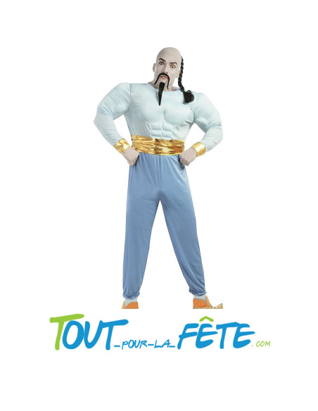 Déguisement génie magique bleu avec faux muscles rembourrés Aladdin