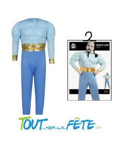 Déguisement génie magique bleu avec faux muscles rembourrés Aladdin 2
