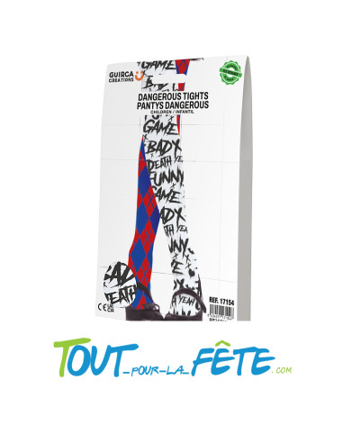 Collants dangerous girl Harley Quinn adulte blanc, bleu, rouge avec motif