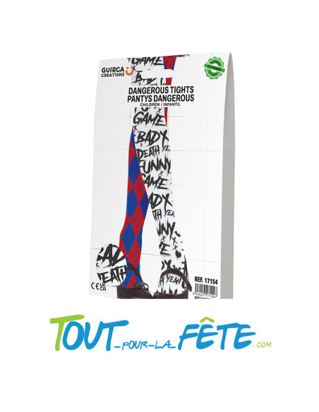 Collants dangerous girl Harley Quinn adulte blanc, bleu, rouge avec motif