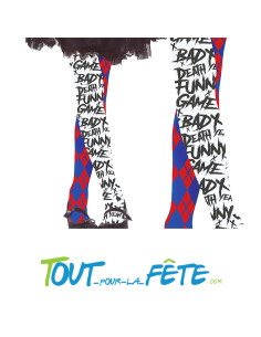Collants dangerous girl Harley Quinn adulte blanc, bleu, rouge avec motif