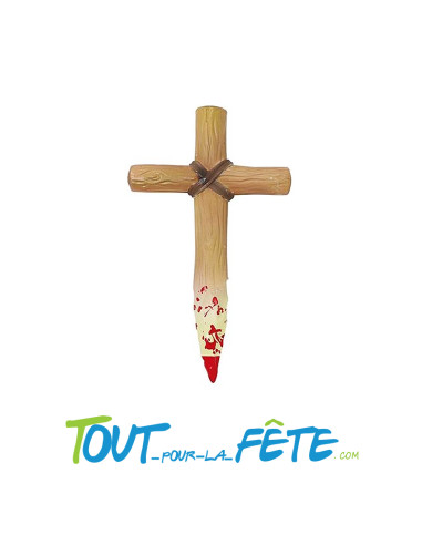 Croix pieu en bois ensanglanté 30 cm