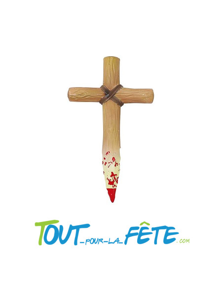 Croix pieu en bois ensanglanté 30 cm