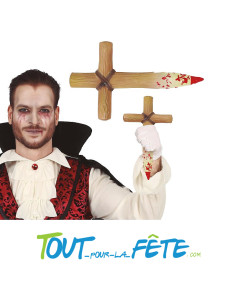 Croix pieu en bois ensanglanté 30 cm 2