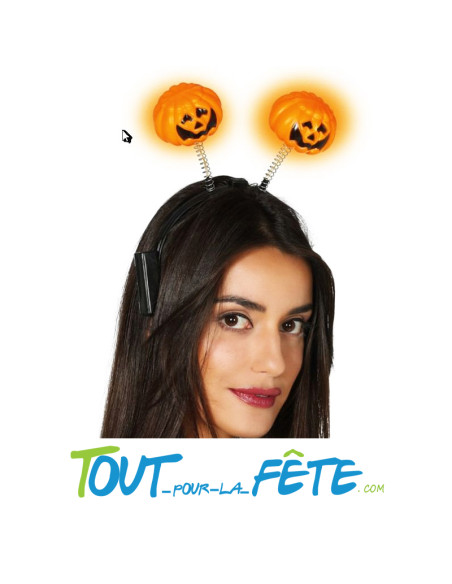 Diadème serre tête citrouille avec lumière, piles fournies
