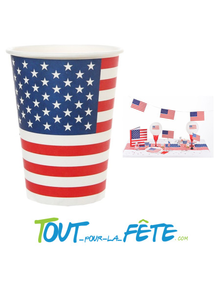 10 gobelets en carton USA / Amérique 25 cl