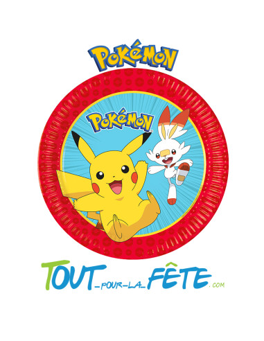 8 assiettes Pokémon© 23 cm rouge, bleu, jaune, blanc licence officielle