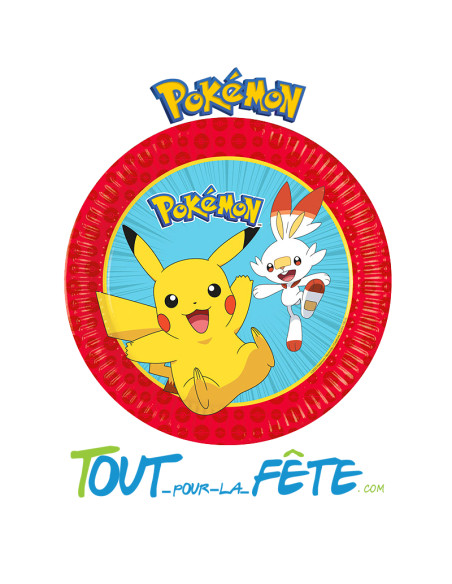 8 assiettes Pokémon© 23 cm rouge, bleu, jaune, blanc licence officielle